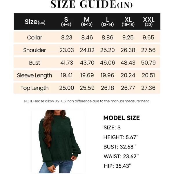 PRETTYGARDEN Womens 2024 Fall Long Sleeve Crewneck Pullover Sweaters Loose Checkered Chunky Ribbed Knit Jumper TopsDark Green