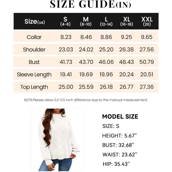 PRETTYGARDEN Womens 2024 Fall Long Sleeve Crewneck Pullover Sweaters Loose Checkered Chunky Ribbed Knit Jumper TopsWhite