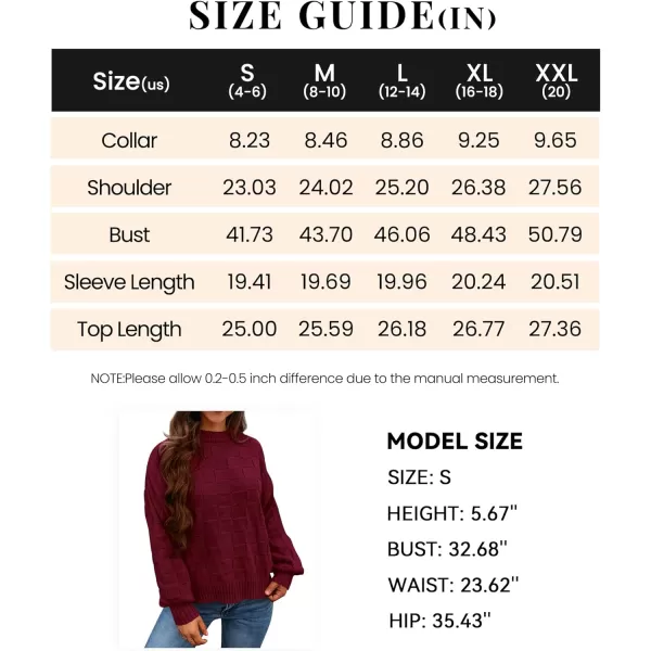 PRETTYGARDEN Womens 2024 Fall Long Sleeve Crewneck Pullover Sweaters Loose Checkered Chunky Ribbed Knit Jumper TopsWine Red