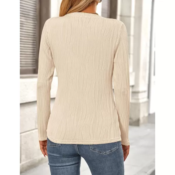 PRETTYGARDEN Womens Basic Plain Tee Shirts Fall Long Sleeve Crewneck Textured Dressy Casual Blouse TopsApricot Pink