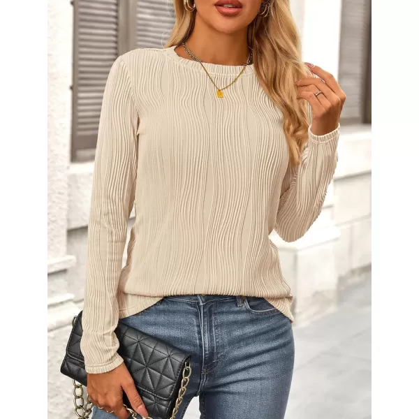 PRETTYGARDEN Womens Basic Plain Tee Shirts Fall Long Sleeve Crewneck Textured Dressy Casual Blouse TopsApricot Pink