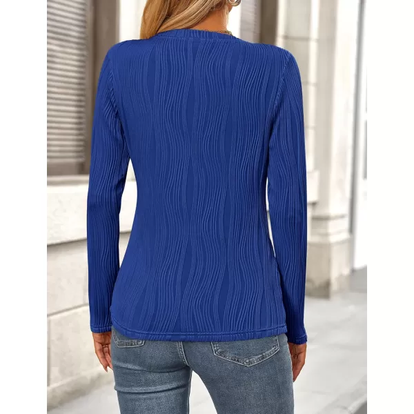 PRETTYGARDEN Womens Basic Plain Tee Shirts Fall Long Sleeve Crewneck Textured Dressy Casual Blouse TopsBrilliant Blue