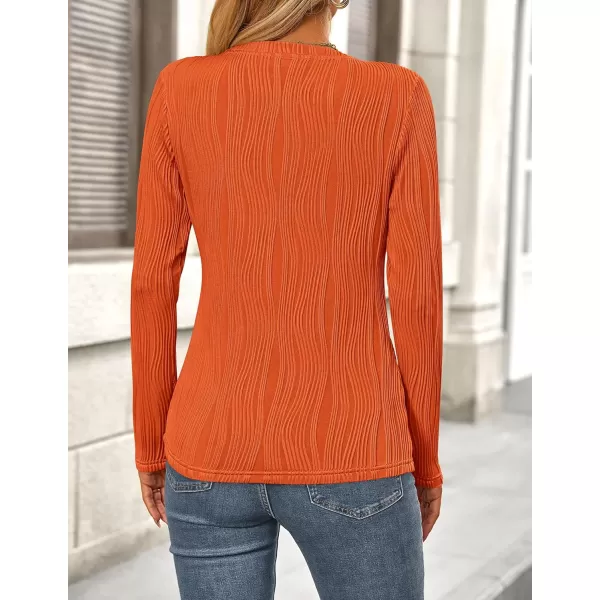 PRETTYGARDEN Womens Basic Plain Tee Shirts Fall Long Sleeve Crewneck Textured Dressy Casual Blouse TopsOrange
