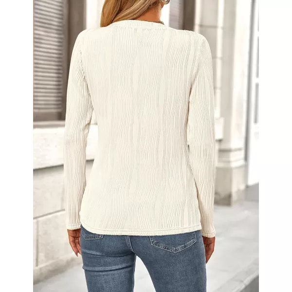PRETTYGARDEN Womens Basic Plain Tee Shirts Fall Long Sleeve Crewneck Textured Dressy Casual Blouse TopsWhite
