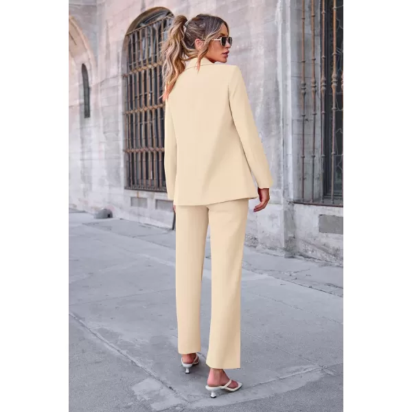 PRETTYGARDEN Womens Fall 2 Piece Blazer Outfits Business Casual Oversized Jacket Wide Leg Work Pants Dressy Suit SetBeige