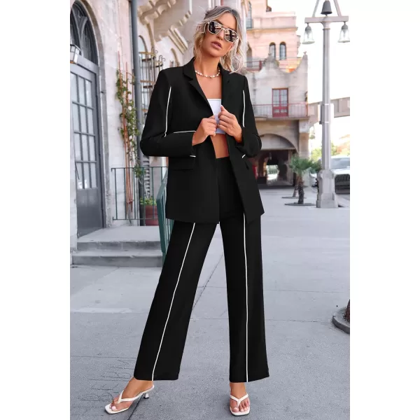 PRETTYGARDEN Womens Fall 2 Piece Blazer Outfits Business Casual Oversized Jacket Wide Leg Work Pants Dressy Suit SetBlack