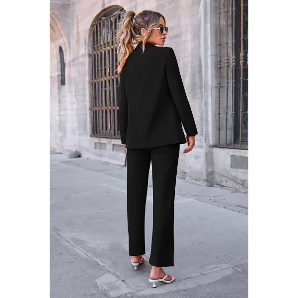 PRETTYGARDEN Womens Fall 2 Piece Blazer Outfits Business Casual Oversized Jacket Wide Leg Work Pants Dressy Suit SetBlack