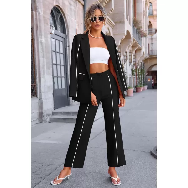 PRETTYGARDEN Womens Fall 2 Piece Blazer Outfits Business Casual Oversized Jacket Wide Leg Work Pants Dressy Suit SetBlack