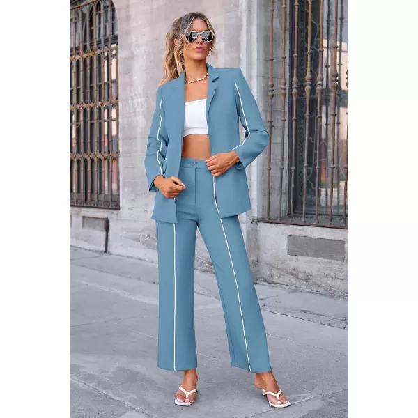 PRETTYGARDEN Womens Fall 2 Piece Blazer Outfits Business Casual Oversized Jacket Wide Leg Work Pants Dressy Suit SetBlue