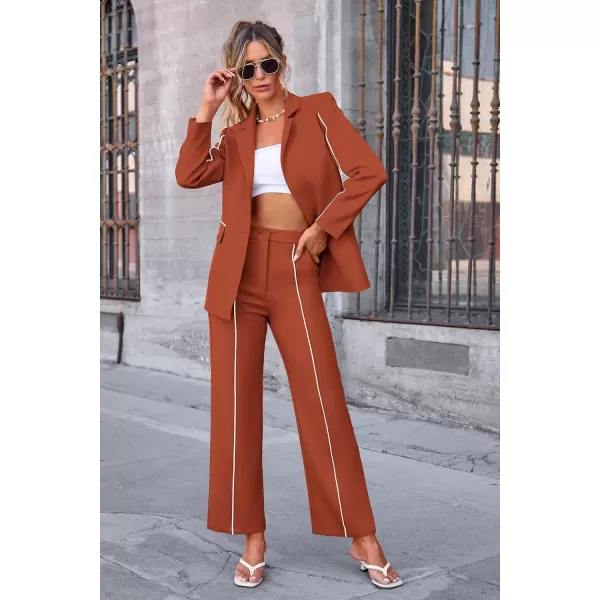 PRETTYGARDEN Womens Fall 2 Piece Blazer Outfits Business Casual Oversized Jacket Wide Leg Work Pants Dressy Suit SetBrick Red