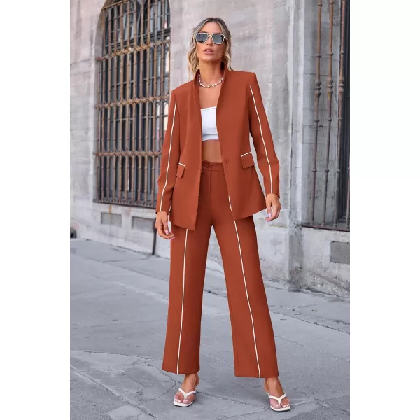 PRETTYGARDEN Womens Fall 2 Piece Blazer Outfits Business Casual Oversized Jacket Wide Leg Work Pants Dressy Suit SetBrick Red
