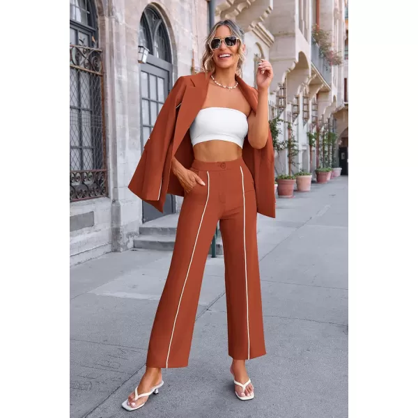 PRETTYGARDEN Womens Fall 2 Piece Blazer Outfits Business Casual Oversized Jacket Wide Leg Work Pants Dressy Suit SetBrick Red