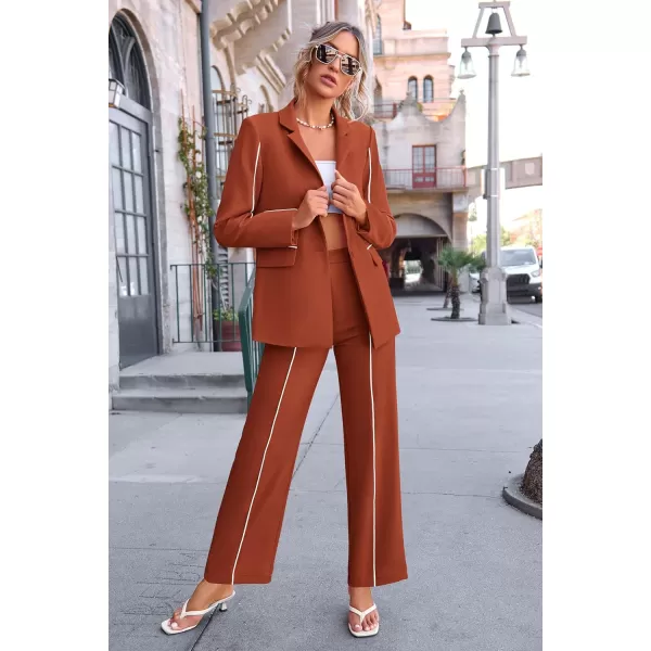 PRETTYGARDEN Womens Fall 2 Piece Blazer Outfits Business Casual Oversized Jacket Wide Leg Work Pants Dressy Suit SetBrick Red