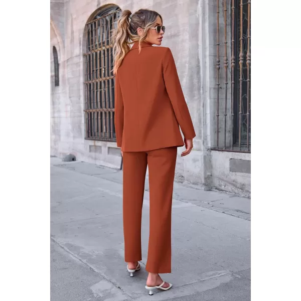 PRETTYGARDEN Womens Fall 2 Piece Blazer Outfits Business Casual Oversized Jacket Wide Leg Work Pants Dressy Suit SetBrick Red
