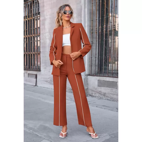 PRETTYGARDEN Womens Fall 2 Piece Blazer Outfits Business Casual Oversized Jacket Wide Leg Work Pants Dressy Suit SetBrick Red