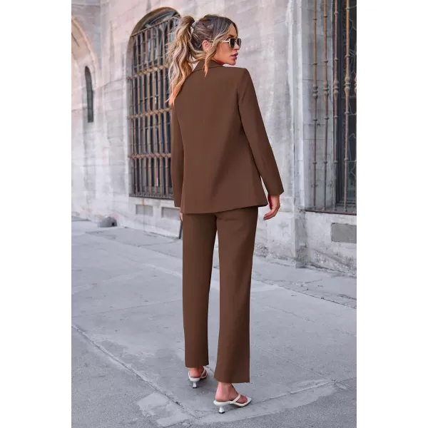PRETTYGARDEN Womens Fall 2 Piece Blazer Outfits Business Casual Oversized Jacket Wide Leg Work Pants Dressy Suit SetCoffee