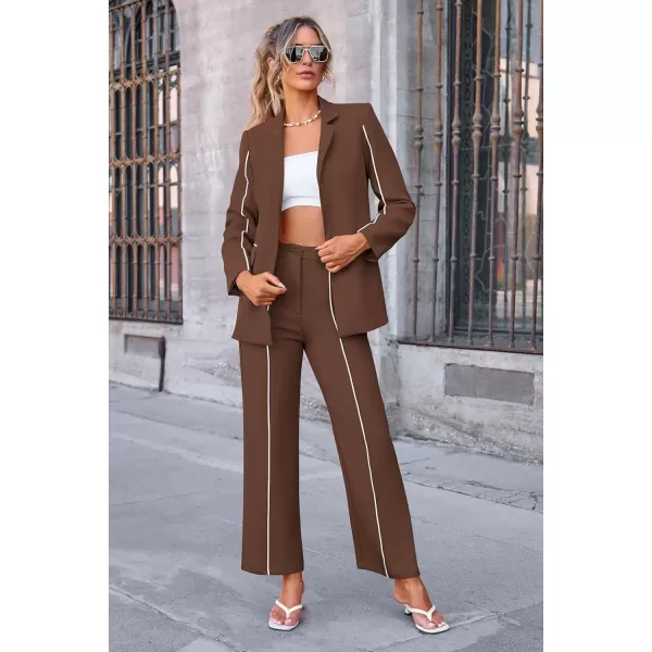 PRETTYGARDEN Womens Fall 2 Piece Blazer Outfits Business Casual Oversized Jacket Wide Leg Work Pants Dressy Suit SetCoffee