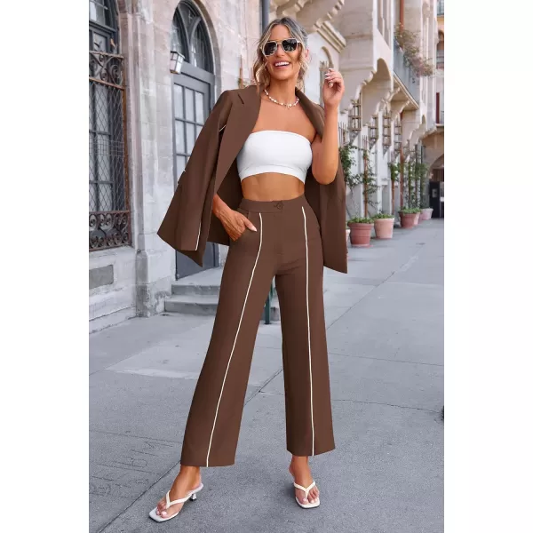 PRETTYGARDEN Womens Fall 2 Piece Blazer Outfits Business Casual Oversized Jacket Wide Leg Work Pants Dressy Suit SetCoffee