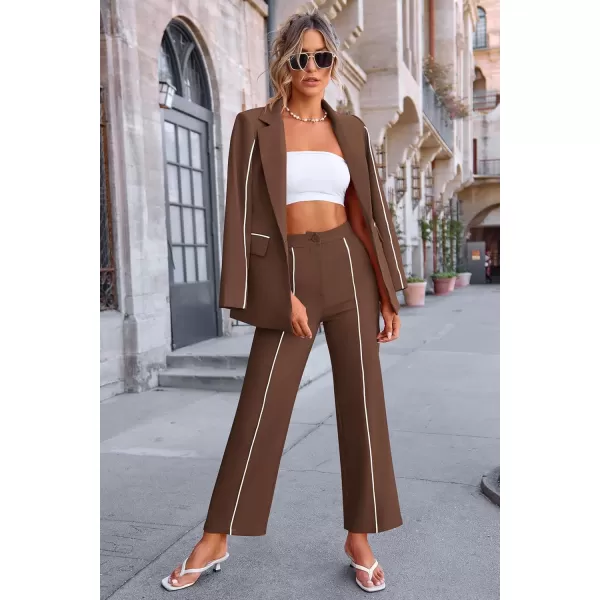 PRETTYGARDEN Womens Fall 2 Piece Blazer Outfits Business Casual Oversized Jacket Wide Leg Work Pants Dressy Suit SetCoffee