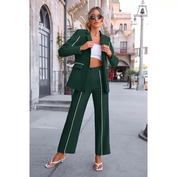 PRETTYGARDEN Womens Fall 2 Piece Blazer Outfits Business Casual Oversized Jacket Wide Leg Work Pants Dressy Suit SetDark Green