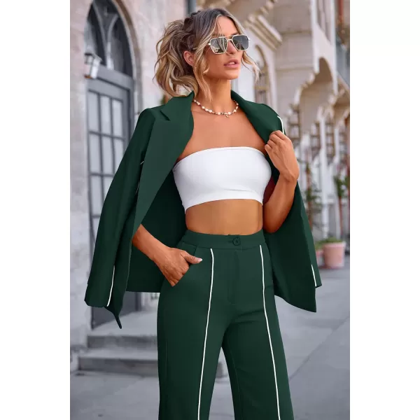PRETTYGARDEN Womens Fall 2 Piece Blazer Outfits Business Casual Oversized Jacket Wide Leg Work Pants Dressy Suit SetDark Green