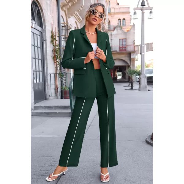 PRETTYGARDEN Womens Fall 2 Piece Blazer Outfits Business Casual Oversized Jacket Wide Leg Work Pants Dressy Suit SetDark Green