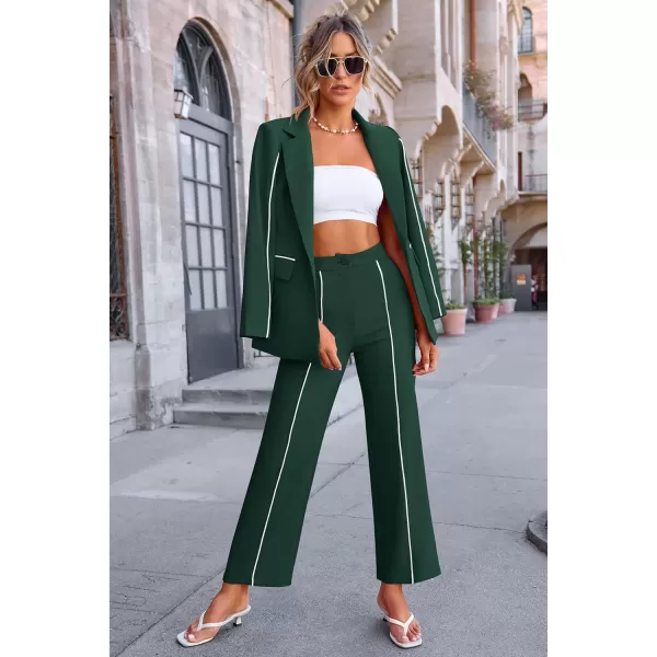 PRETTYGARDEN Womens Fall 2 Piece Blazer Outfits Business Casual Oversized Jacket Wide Leg Work Pants Dressy Suit SetDark Green