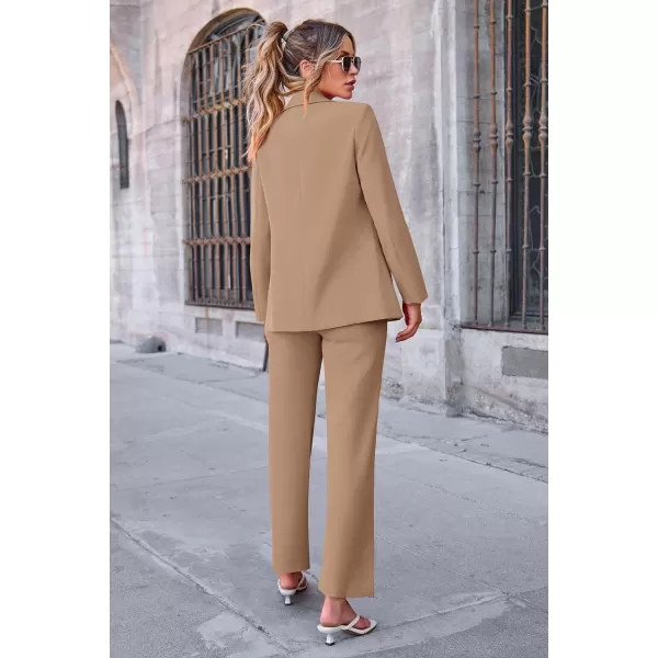 PRETTYGARDEN Womens Fall 2 Piece Blazer Outfits Business Casual Oversized Jacket Wide Leg Work Pants Dressy Suit SetKhaki