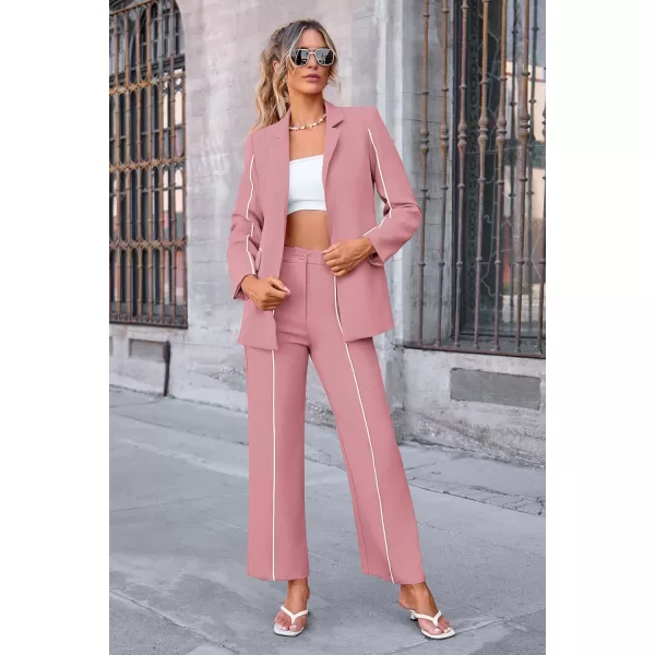 PRETTYGARDEN Womens Fall 2 Piece Blazer Outfits Business Casual Oversized Jacket Wide Leg Work Pants Dressy Suit SetPink