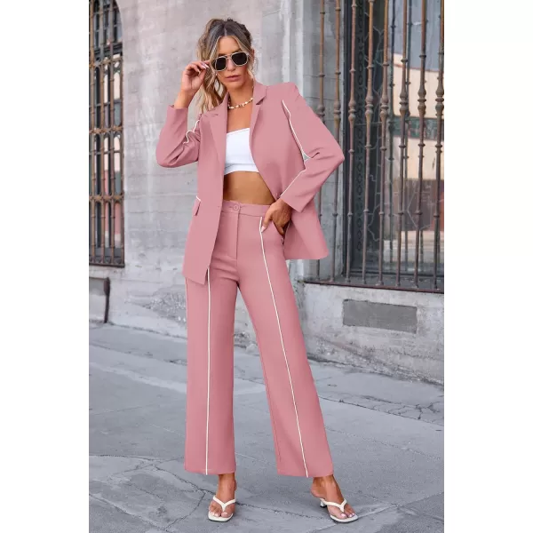 PRETTYGARDEN Womens Fall 2 Piece Blazer Outfits Business Casual Oversized Jacket Wide Leg Work Pants Dressy Suit SetPink