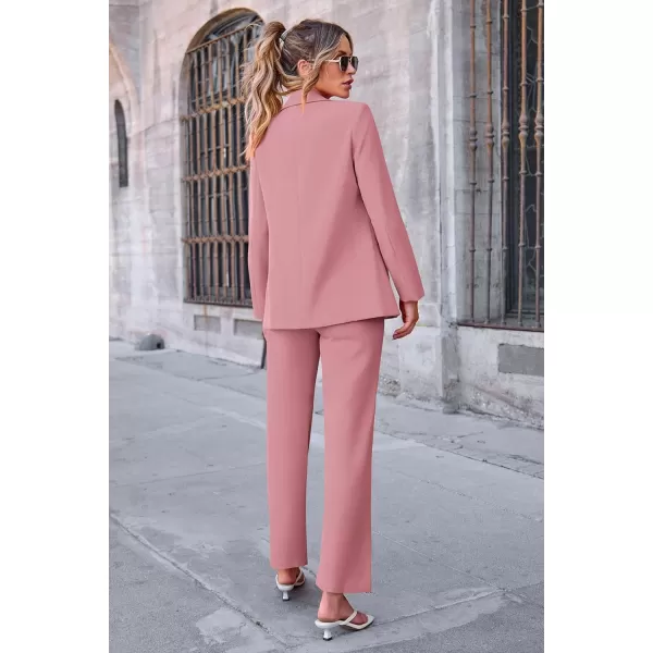 PRETTYGARDEN Womens Fall 2 Piece Blazer Outfits Business Casual Oversized Jacket Wide Leg Work Pants Dressy Suit SetPink