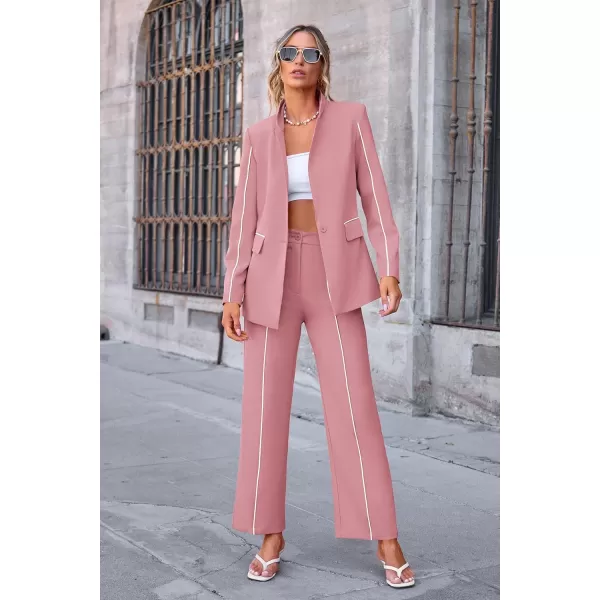 PRETTYGARDEN Womens Fall 2 Piece Blazer Outfits Business Casual Oversized Jacket Wide Leg Work Pants Dressy Suit SetPink