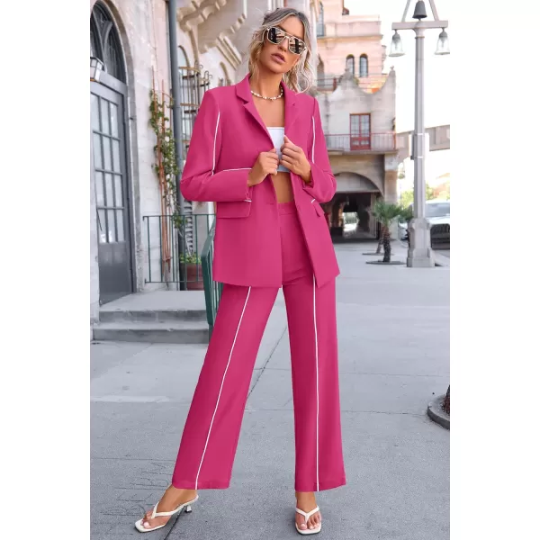 PRETTYGARDEN Womens Fall 2 Piece Blazer Outfits Business Casual Oversized Jacket Wide Leg Work Pants Dressy Suit SetRose Red
