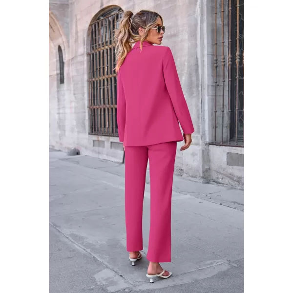 PRETTYGARDEN Womens Fall 2 Piece Blazer Outfits Business Casual Oversized Jacket Wide Leg Work Pants Dressy Suit SetRose Red