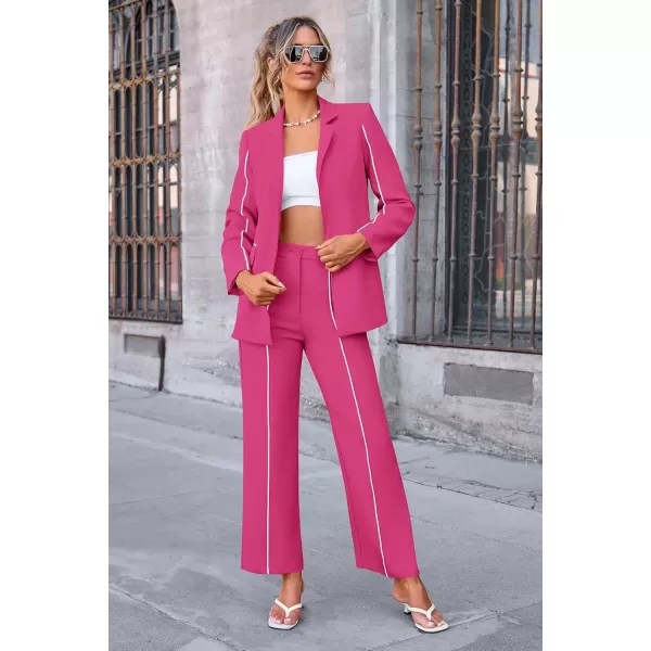 PRETTYGARDEN Womens Fall 2 Piece Blazer Outfits Business Casual Oversized Jacket Wide Leg Work Pants Dressy Suit SetRose Red
