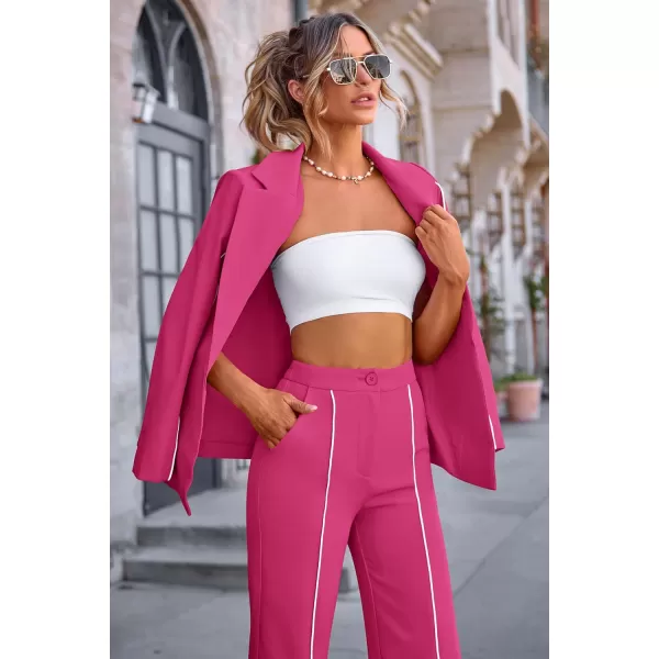 PRETTYGARDEN Womens Fall 2 Piece Blazer Outfits Business Casual Oversized Jacket Wide Leg Work Pants Dressy Suit SetRose Red