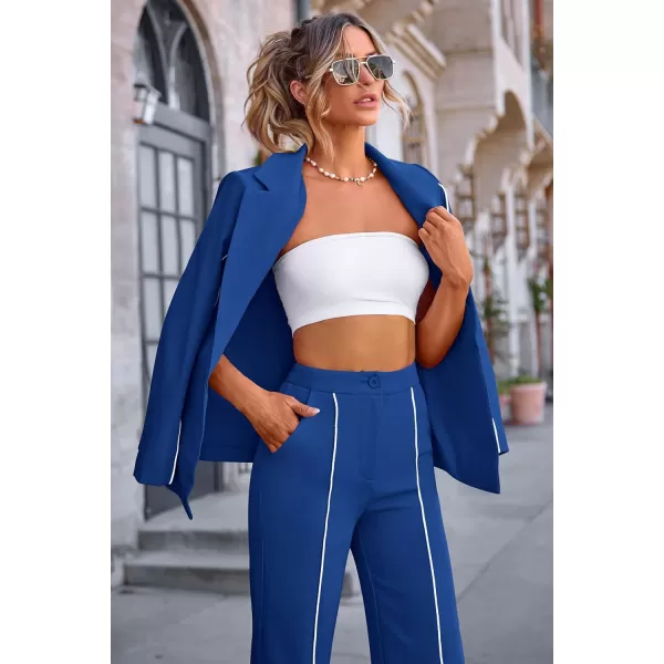 PRETTYGARDEN Womens Fall 2 Piece Blazer Outfits Business Casual Oversized Jacket Wide Leg Work Pants Dressy Suit SetRoyal Blue