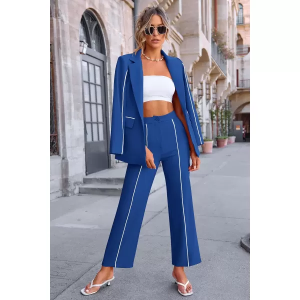 PRETTYGARDEN Womens Fall 2 Piece Blazer Outfits Business Casual Oversized Jacket Wide Leg Work Pants Dressy Suit SetRoyal Blue