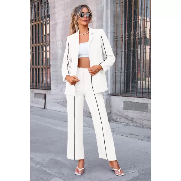 PRETTYGARDEN Womens Fall 2 Piece Blazer Outfits Business Casual Oversized Jacket Wide Leg Work Pants Dressy Suit SetWhite