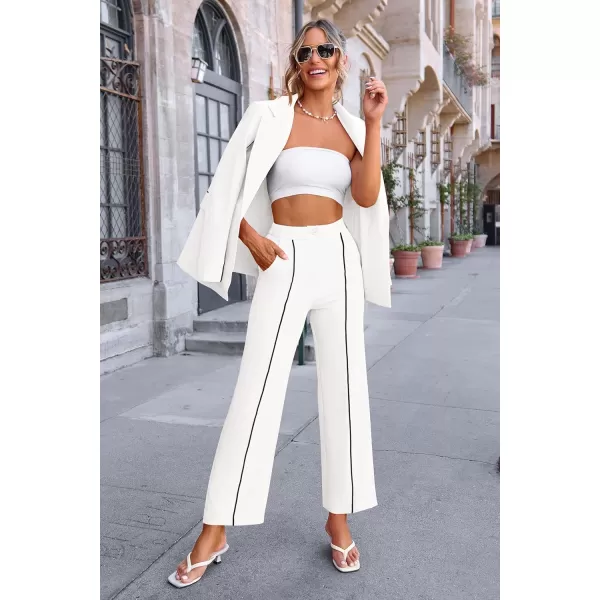 PRETTYGARDEN Womens Fall 2 Piece Blazer Outfits Business Casual Oversized Jacket Wide Leg Work Pants Dressy Suit SetWhite