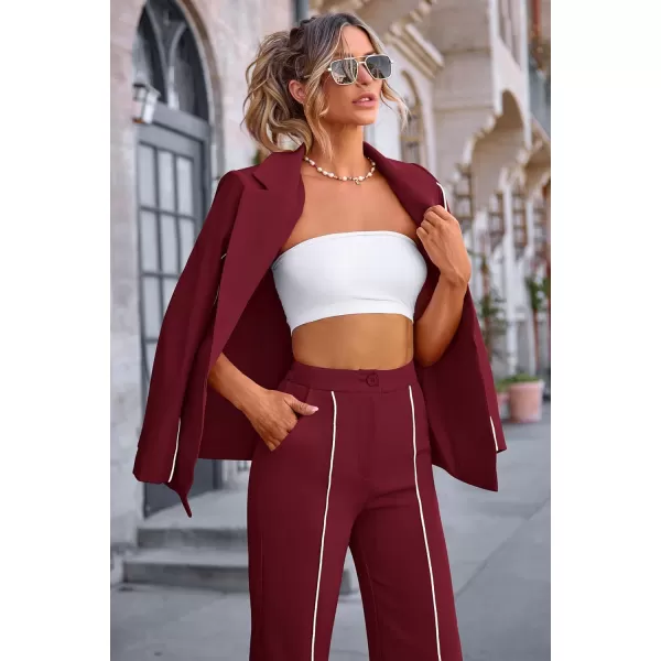 PRETTYGARDEN Womens Fall 2 Piece Blazer Outfits Business Casual Oversized Jacket Wide Leg Work Pants Dressy Suit SetWine Red