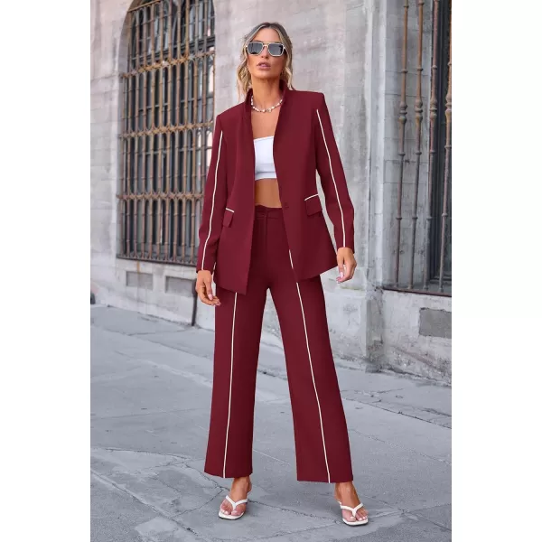 PRETTYGARDEN Womens Fall 2 Piece Blazer Outfits Business Casual Oversized Jacket Wide Leg Work Pants Dressy Suit SetWine Red