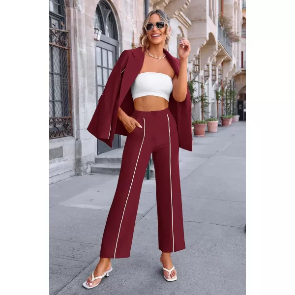 PRETTYGARDEN Womens Fall 2 Piece Blazer Outfits Business Casual Oversized Jacket Wide Leg Work Pants Dressy Suit SetWine Red