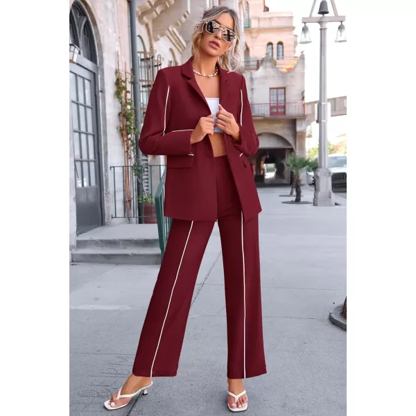 PRETTYGARDEN Womens Fall 2 Piece Blazer Outfits Business Casual Oversized Jacket Wide Leg Work Pants Dressy Suit SetWine Red