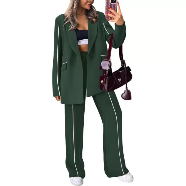 PRETTYGARDEN Womens Fall 2 Piece Blazer Outfits Business Casual Oversized Jacket Wide Leg Work Pants Dressy Suit SetDark Green