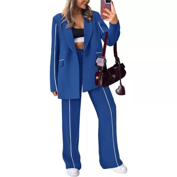 PRETTYGARDEN Womens Fall 2 Piece Blazer Outfits Business Casual Oversized Jacket Wide Leg Work Pants Dressy Suit SetRoyal Blue