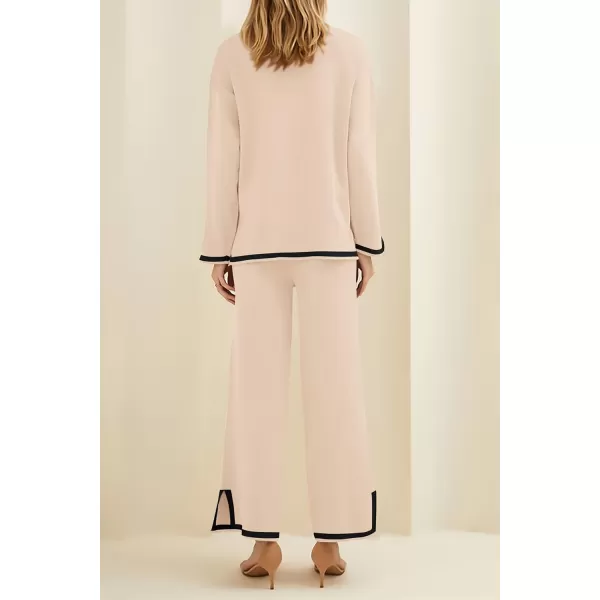 PRETTYGARDEN Womens 2 Piece Knit Sweater Set Casual Long Sleeve Pullover Wide Leg Pants Sweatsuit Tracksuit OutfitBeige