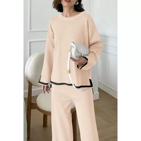 PRETTYGARDEN Womens 2 Piece Knit Sweater Set Casual Long Sleeve Pullover Wide Leg Pants Sweatsuit Tracksuit OutfitBeige