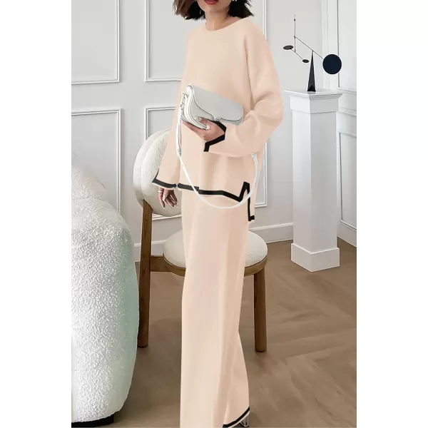 PRETTYGARDEN Womens 2 Piece Knit Sweater Set Casual Long Sleeve Pullover Wide Leg Pants Sweatsuit Tracksuit OutfitBeige