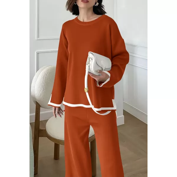 PRETTYGARDEN Womens 2 Piece Knit Sweater Set Casual Long Sleeve Pullover Wide Leg Pants Sweatsuit Tracksuit OutfitCaramel
